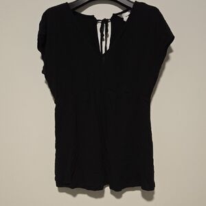 H&M Black V-Neck Short Sleeve Tie-Back Top